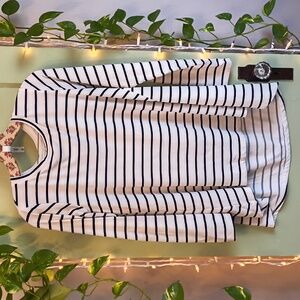 Women's Bobeau Navy Off White Striped High Low A-line Long sleeve S